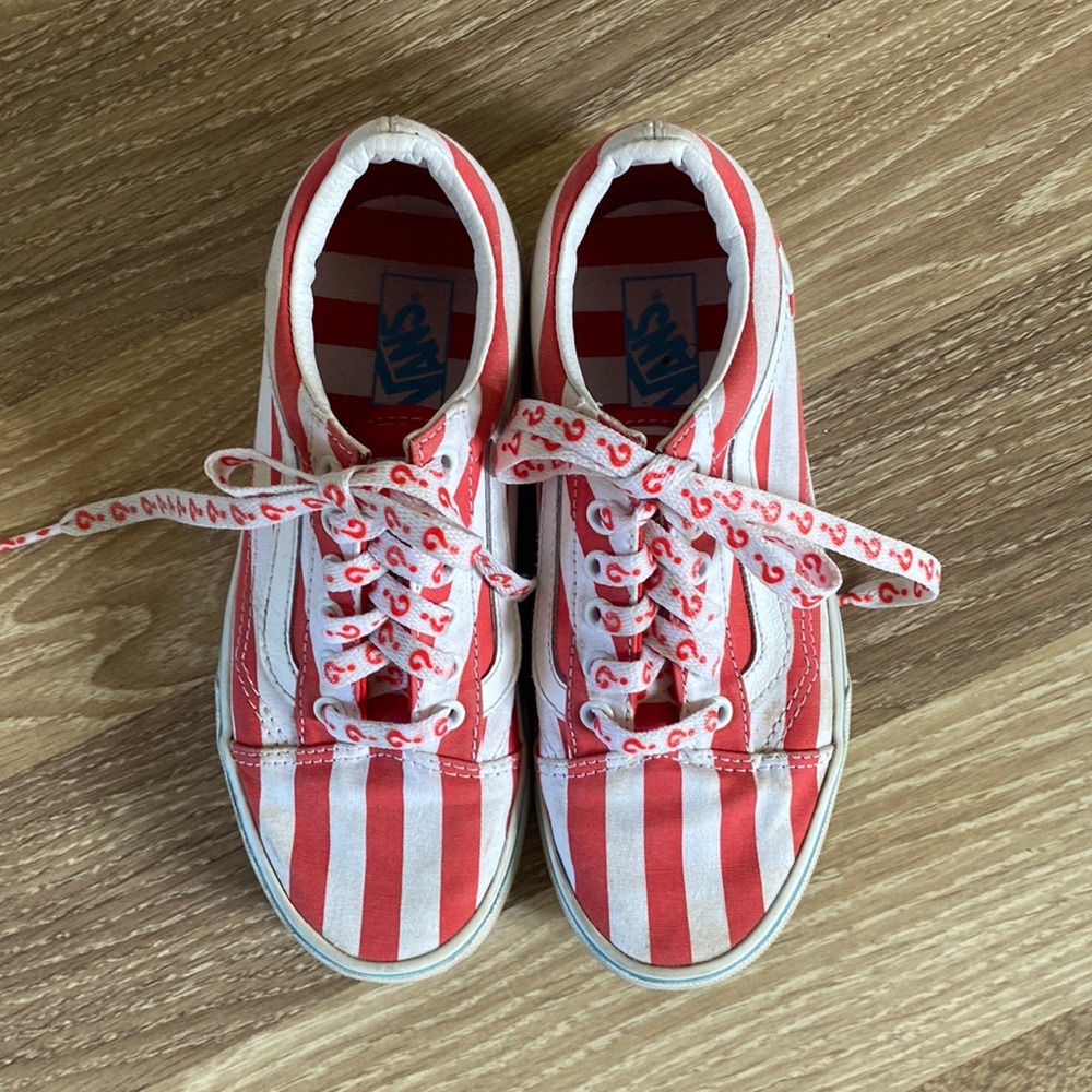 Size 2, where’s Waldo vans! Red and white